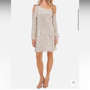 CeCe Sequined One Shoulder Cocktail Dress